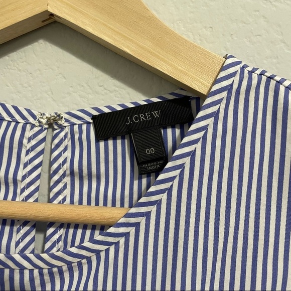 J. Crew Blouse Cotton Edie Ruffle Seersucker Striped Blue White Womens 00 - Picture 9 of 12